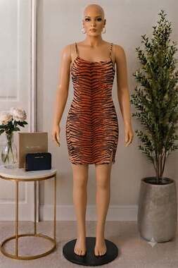 SHEIN Curve Tiger Print Sleeveless Bodycon Mini Dress